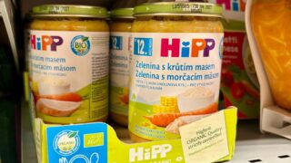 A view of HIPP baby food on a shelf, in Ceske Budejovice, Czech Republic, Sunday, April 19, 2026. (AP Photo/Stanislav Hodina)