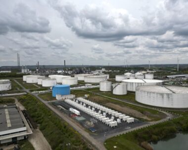 A drone view shows a TotalEnergies hydrocarbons depot in Feluy, Belgium April 13, 2026. REUTERS/Yves Herman