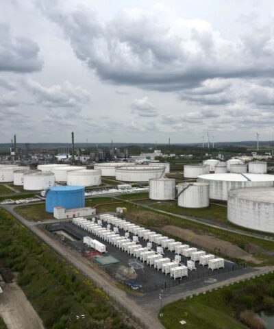 A drone view shows a TotalEnergies hydrocarbons depot in Feluy, Belgium April 13, 2026. REUTERS/Yves Herman
