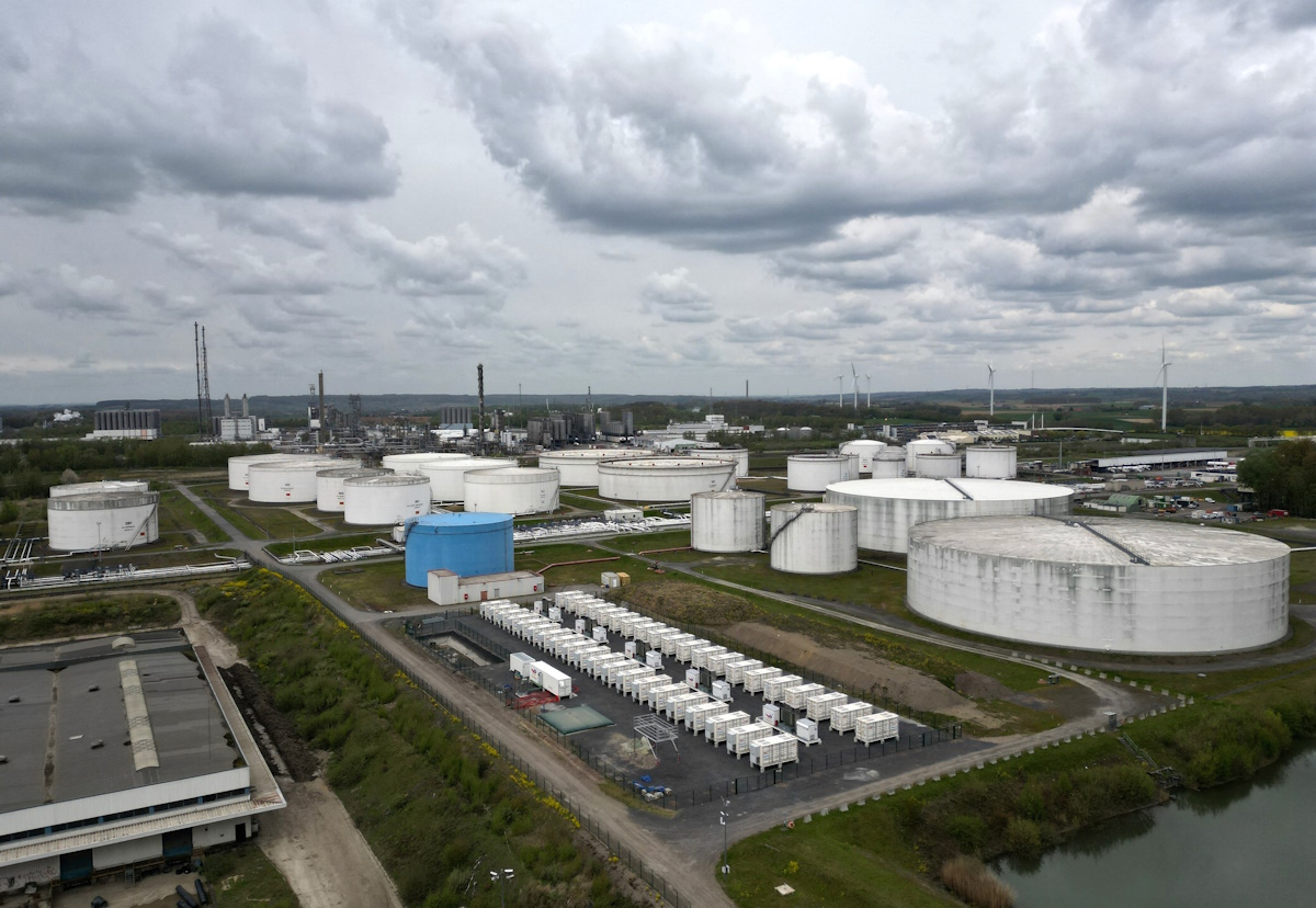 A drone view shows a TotalEnergies hydrocarbons depot in Feluy, Belgium April 13, 2026. REUTERS/Yves Herman
