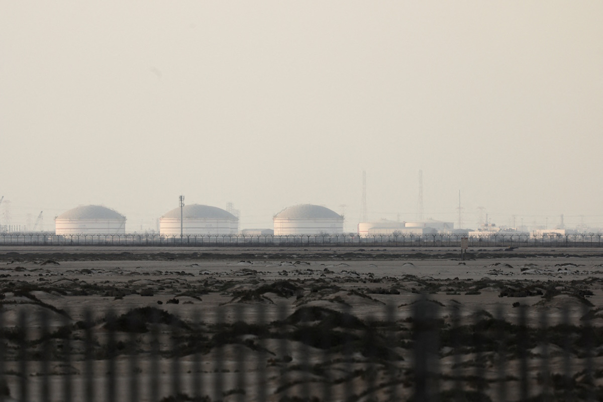 FILE PHOTO: QatarEnergy's liquefied natural gas (LNG) production facilities, amid the U.S.-Israeli conflict with Iran, in Ras Laffan Industrial City, Qatar March 2, 2026. REUTERS/Stringer/File Photo