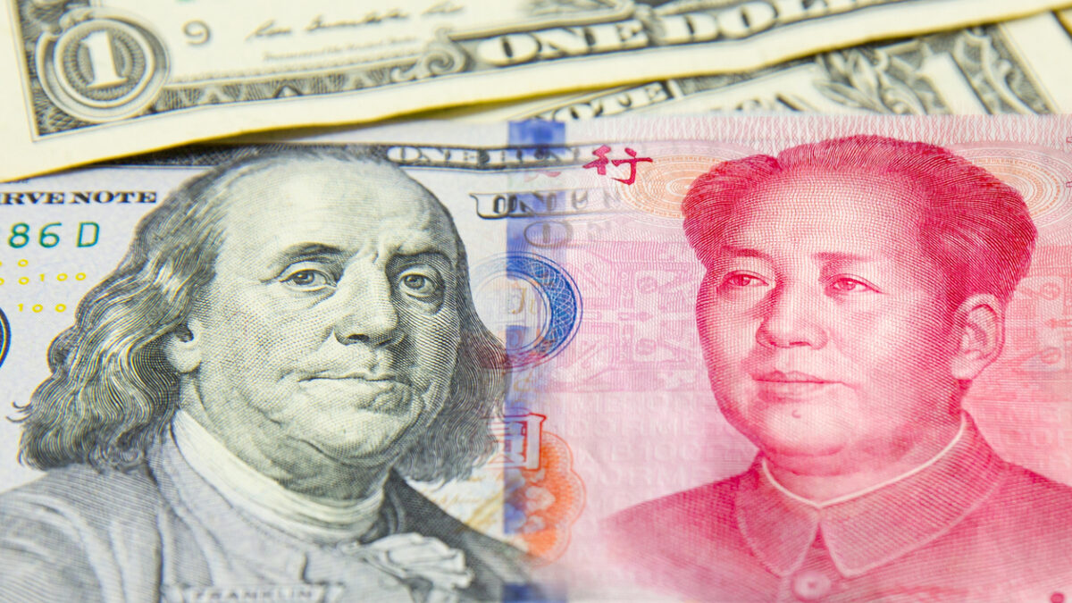 banknote,dollar and yuan.economy chess conpetition concept.the many banknote.Pile of various currencies .Closeup of assorted Chinese and american banknotes.currency Money of China And America dollor