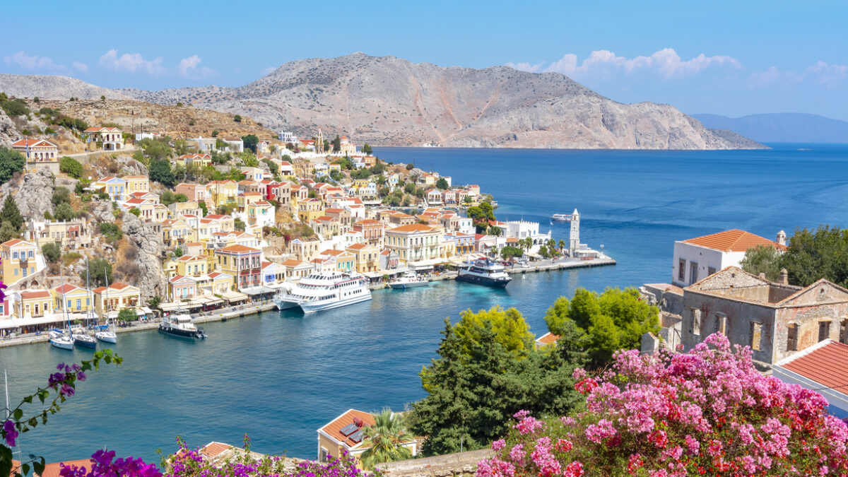 Symi town cityscape, Dodecanese islands, Greece