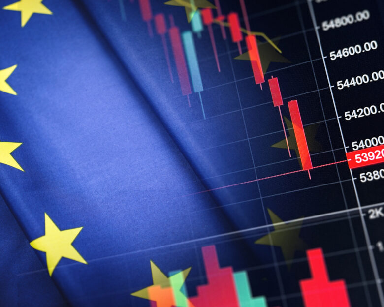 stock market down and european flag