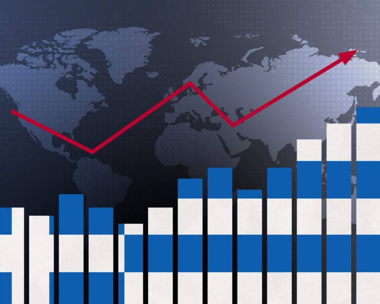 Greece bar chart graph with ups and downs, increasing values, concept of economic recovery and business improving, businesses reopen, politics conflicts, war concept with flag