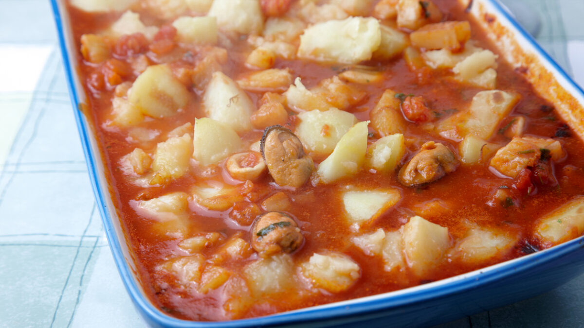 Fish casserole based on French dish of bouillabaisse