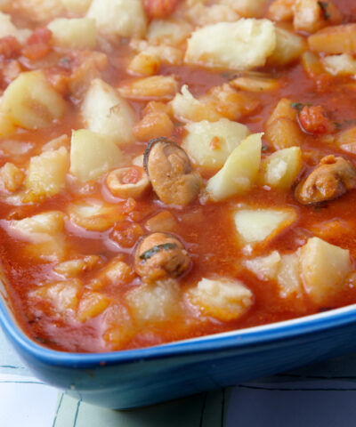 Fish casserole based on French dish of bouillabaisse