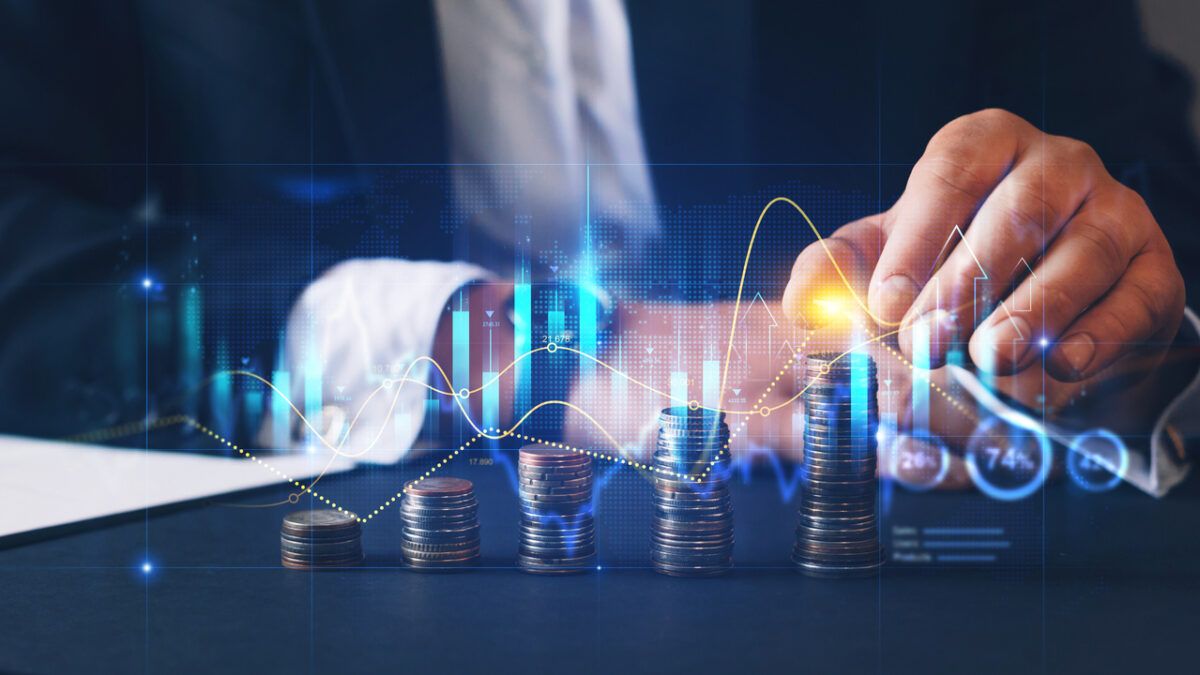 Financial investment and success market stock technology currency report.Money business financial graph diagram of coin. Financial growth data or investment market profit bar