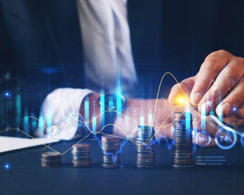 Financial investment and success market stock technology currency report.Money business financial graph diagram of coin. Financial growth data or investment market profit bar