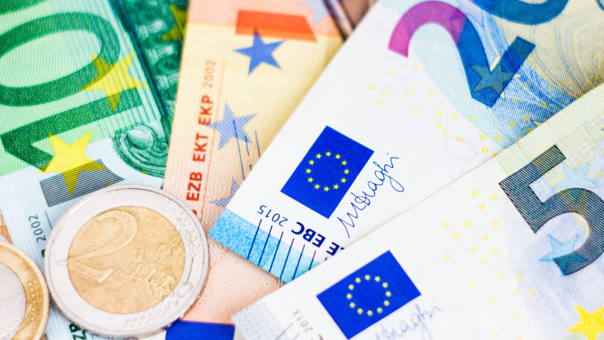 Euro money banknotes and coins close up