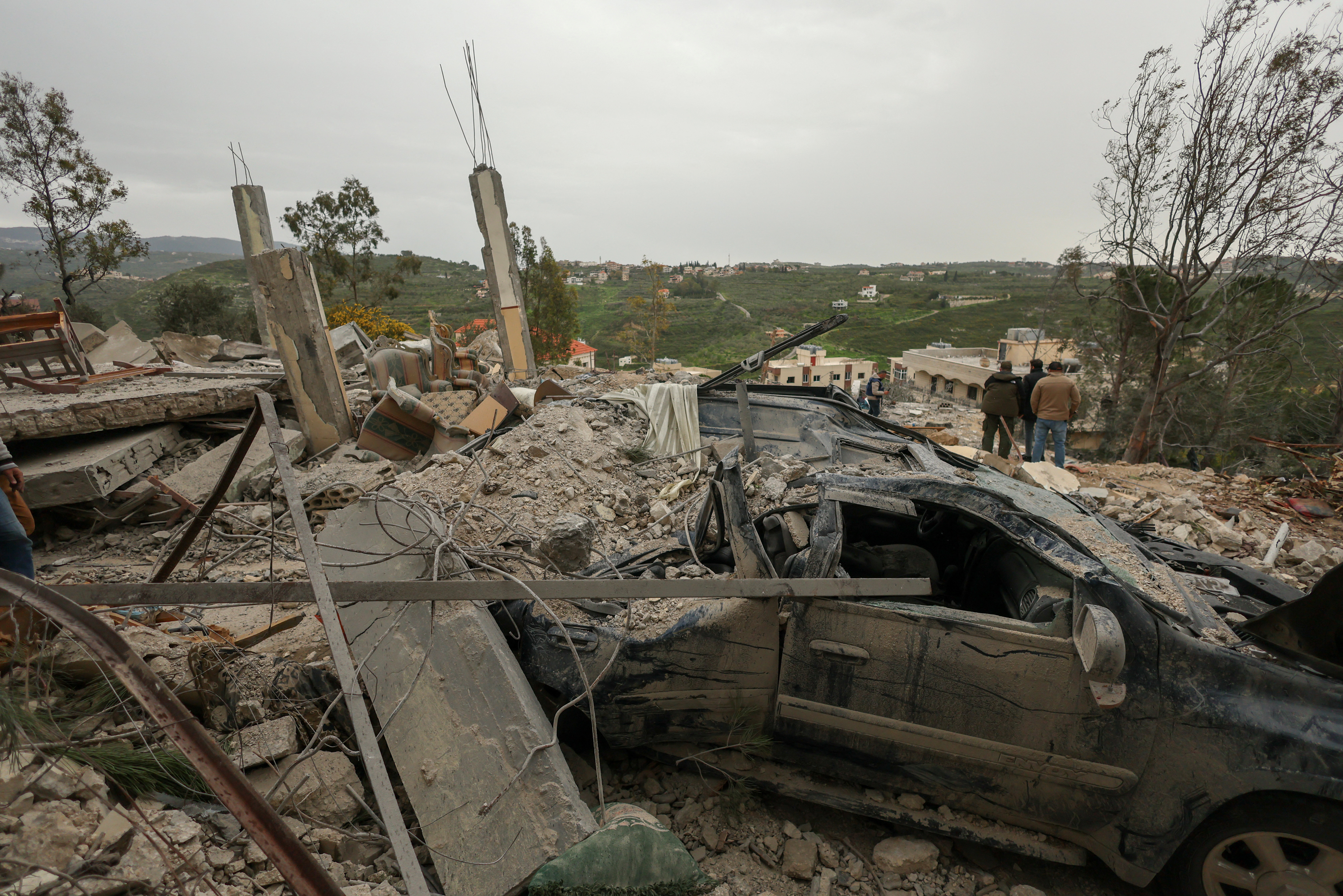 Aftermath of an Israeli strike in Houmine El Tahta A destroyed car among the rubble of a house hit by an Israeli strike, amid escalating hostilities between Israel and Hezbollah, as the U.S.-Israel conflict with Iran continues, in Houmine El Tahta, Lebanon, April 1, 2026. REUTERS/Yara Nardi TPX IMAGES OF THE DAY