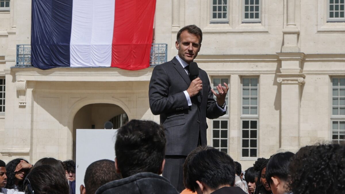 France's President Emmanuel Macron delivers a speech during his visit to the International City of French Language, in the castle of Villers-Cotterets, France, Thursday April 16, 2026.