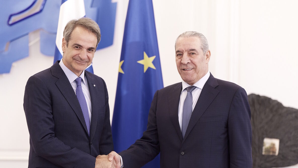 Ο πρωθυπουργός, Κυριάκος Μητσοτάκης με τον αντιπρόεδρο της Παλαιστινιακής Αρχής, Hussein al-Sheikh