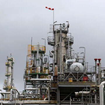 A general view of the PCK refinery, a crude oil processing facility supplying gasoline, jet fuel, diesel and fuel oil, in Schwedt/Oder, Germany, March 31, 2026. REUTERS/Lisi Niesner