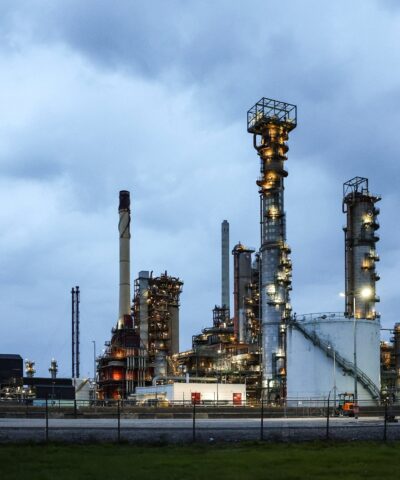 Oiltanks and chimneys at ExxonMobil refining and petrochemicals platform in Rotterdam, Netherlands April 9, 2026. REUTERS/Piroschka van de Wouw