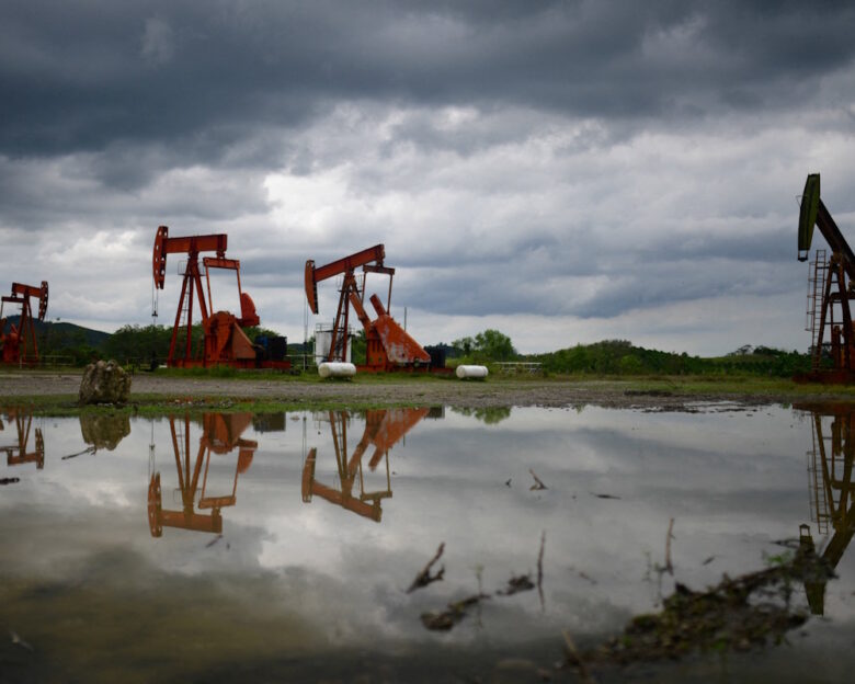 Pump jacks operate at an oil well run by Mexican state oil firm Pemex, where Indigenous communities in the Papantla region sit atop gas and oil deposits the government wants to exploit using hydraulic fracturing, or fracking, in Arroyo Florido, Veracruz state, Mexico, April 10, 2026. REUTERS/Oscar Martinez TPX IMAGES OF THE DAY