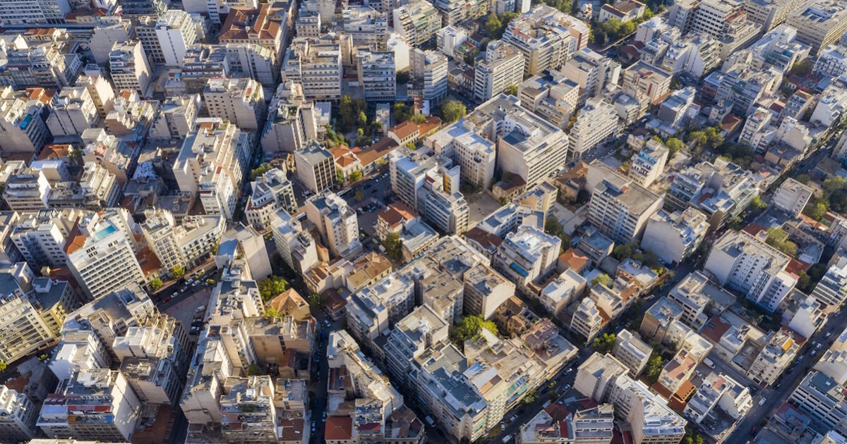 Residential buildings in Athens, aerial view, Greece.