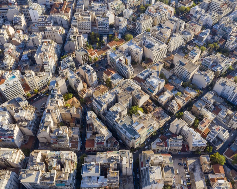 Residential buildings in Athens, aerial view, Greece.