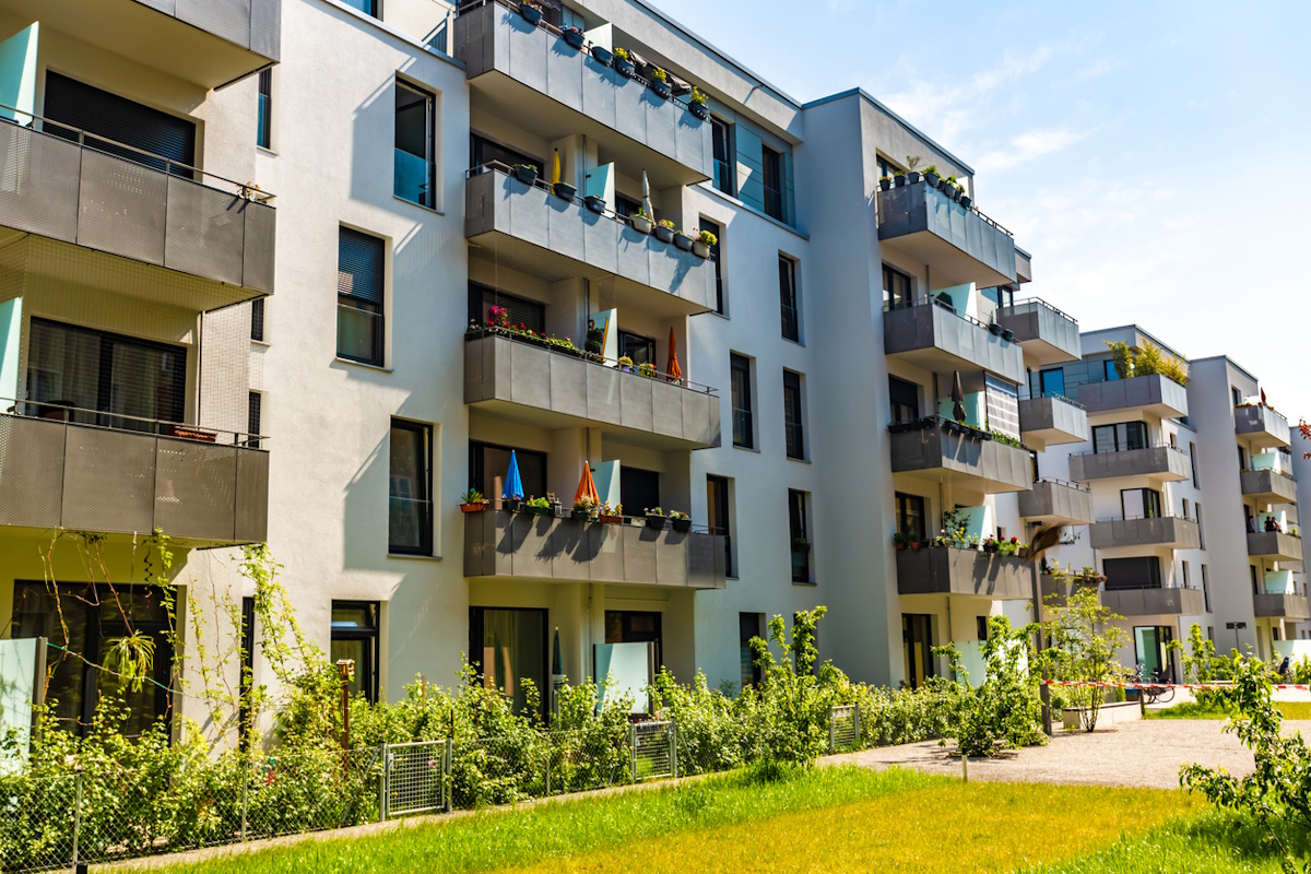 Residential area in the city, modern apartment buildings