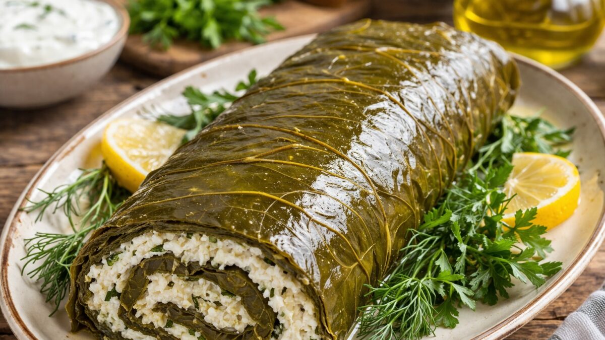 Ρολό με αμπελόφυλλα και ανθότυρο