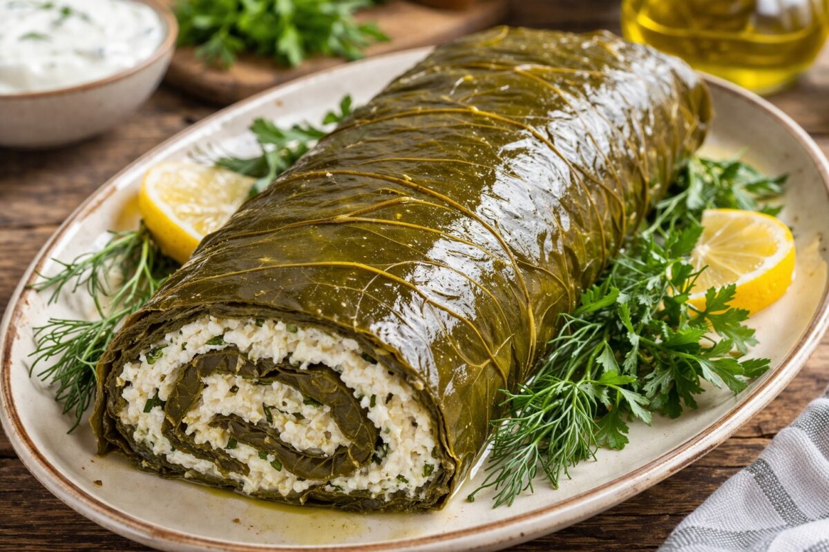 Ρολό με αμπελόφυλλα και ανθότυρο