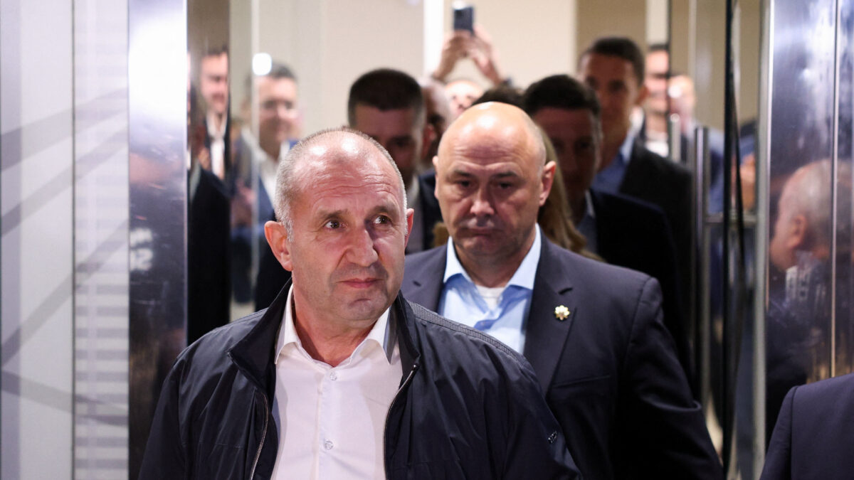 Rumen Radev, former Bulgarian president and leader of Progressive Bulgaria coalition, walks to address the media after the first exit polls at the parliamentary election, in Sofia, Bulgaria, April 19, 2026. REUTERS/Spasiyana Sergieva