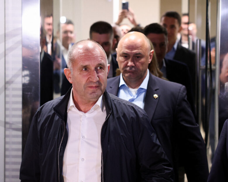 Rumen Radev, former Bulgarian president and leader of Progressive Bulgaria coalition, walks to address the media after the first exit polls at the parliamentary election, in Sofia, Bulgaria, April 19, 2026. REUTERS/Spasiyana Sergieva