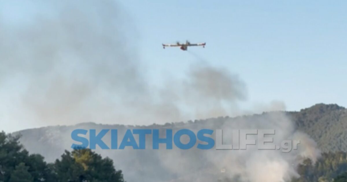 Καλύτερη εικόνα της φωτιάς στην Σκιάθο, σε δασική έκταση στον Πλατανιά