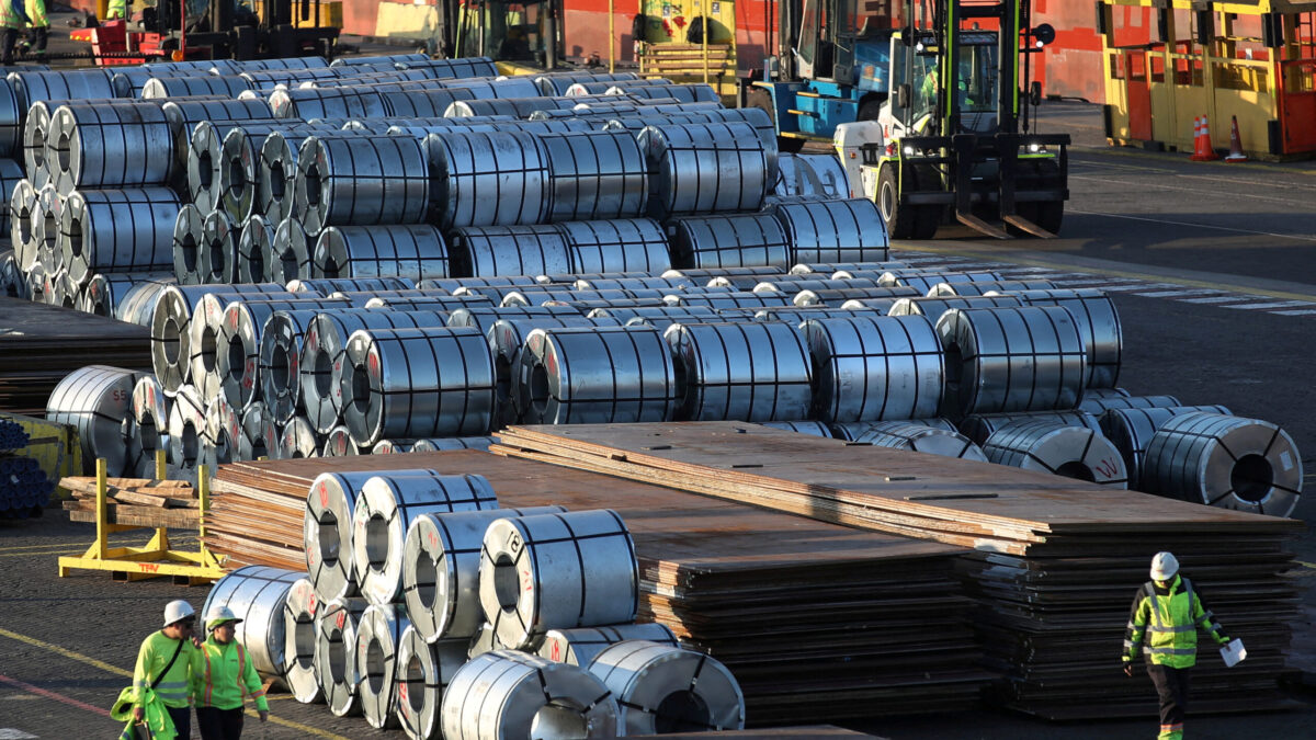 FILE PHOTO: Steel rolls from China are seen after being unloaded at the Valparaiso port, Chile July 10, 2025. REUTERS/Rodrigo Garrido/File Photo