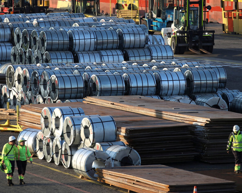 FILE PHOTO: Steel rolls from China are seen after being unloaded at the Valparaiso port, Chile July 10, 2025. REUTERS/Rodrigo Garrido/File Photo