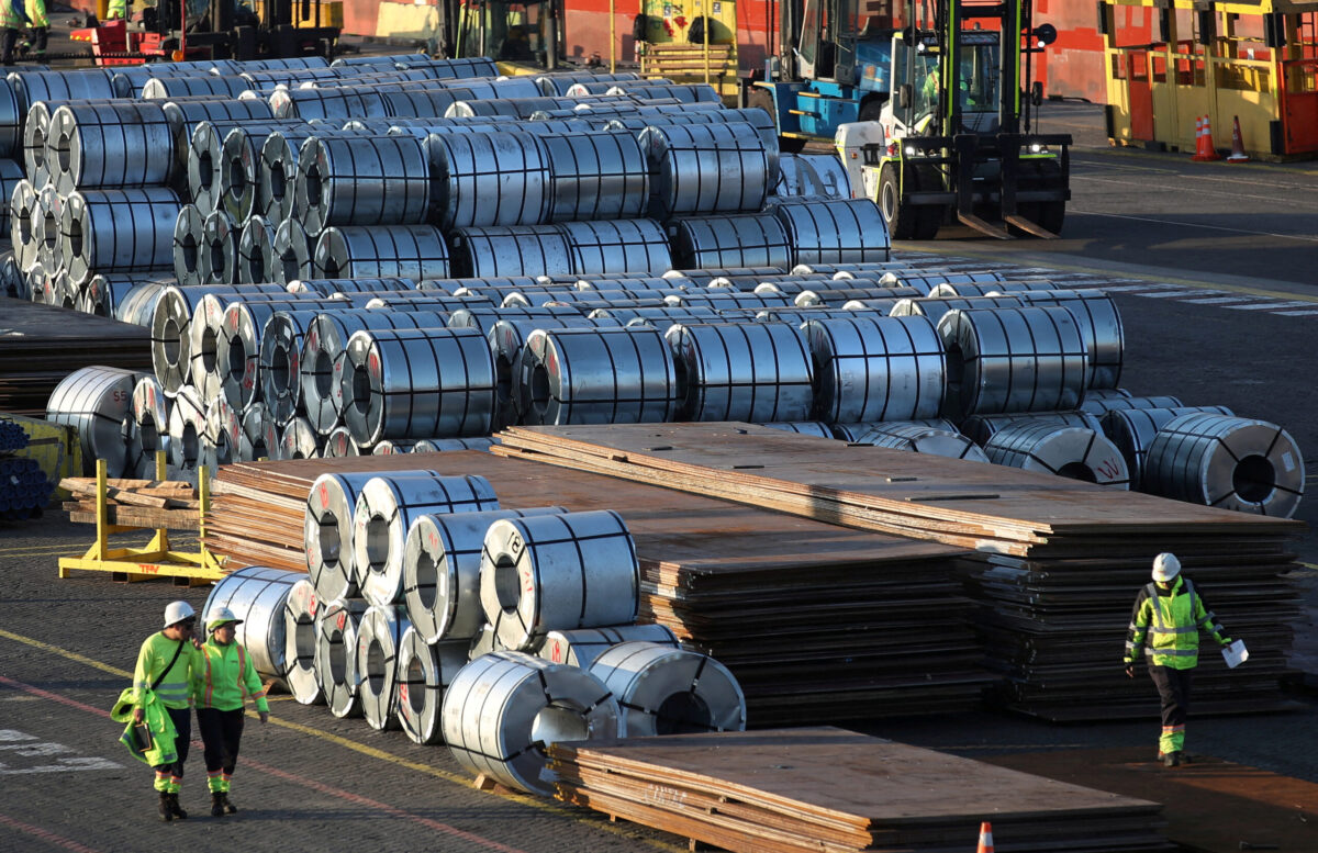 FILE PHOTO: Steel rolls from China are seen after being unloaded at the Valparaiso port, Chile July 10, 2025. REUTERS/Rodrigo Garrido/File Photo