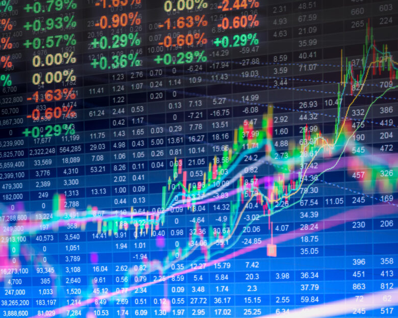 Financial data on a monitor,Stock market data on LED display concept