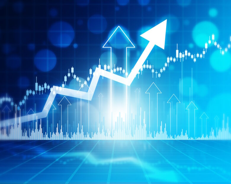Stock market trading, financial data graph chart, data visualization, Business arrow graph chart. 3d illustration