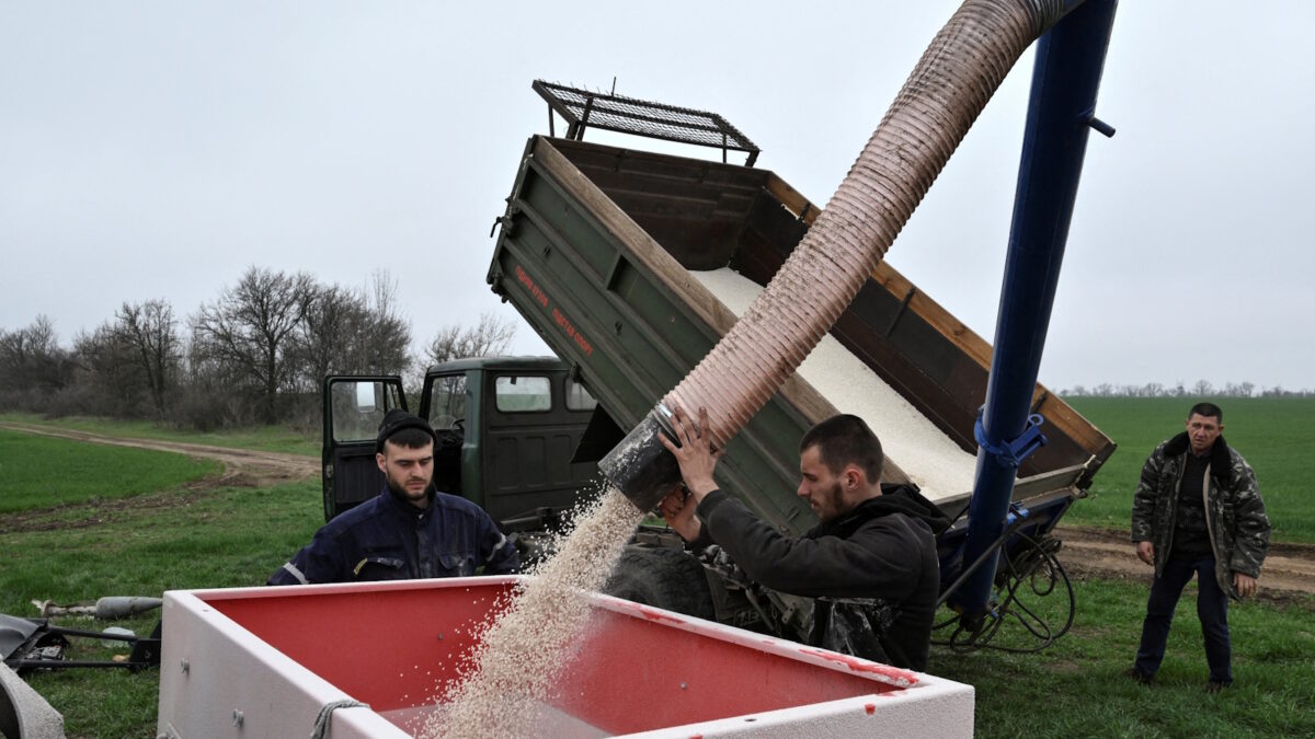 Ουκρανοί αγρότες σε συγκομιδή σιτηρών