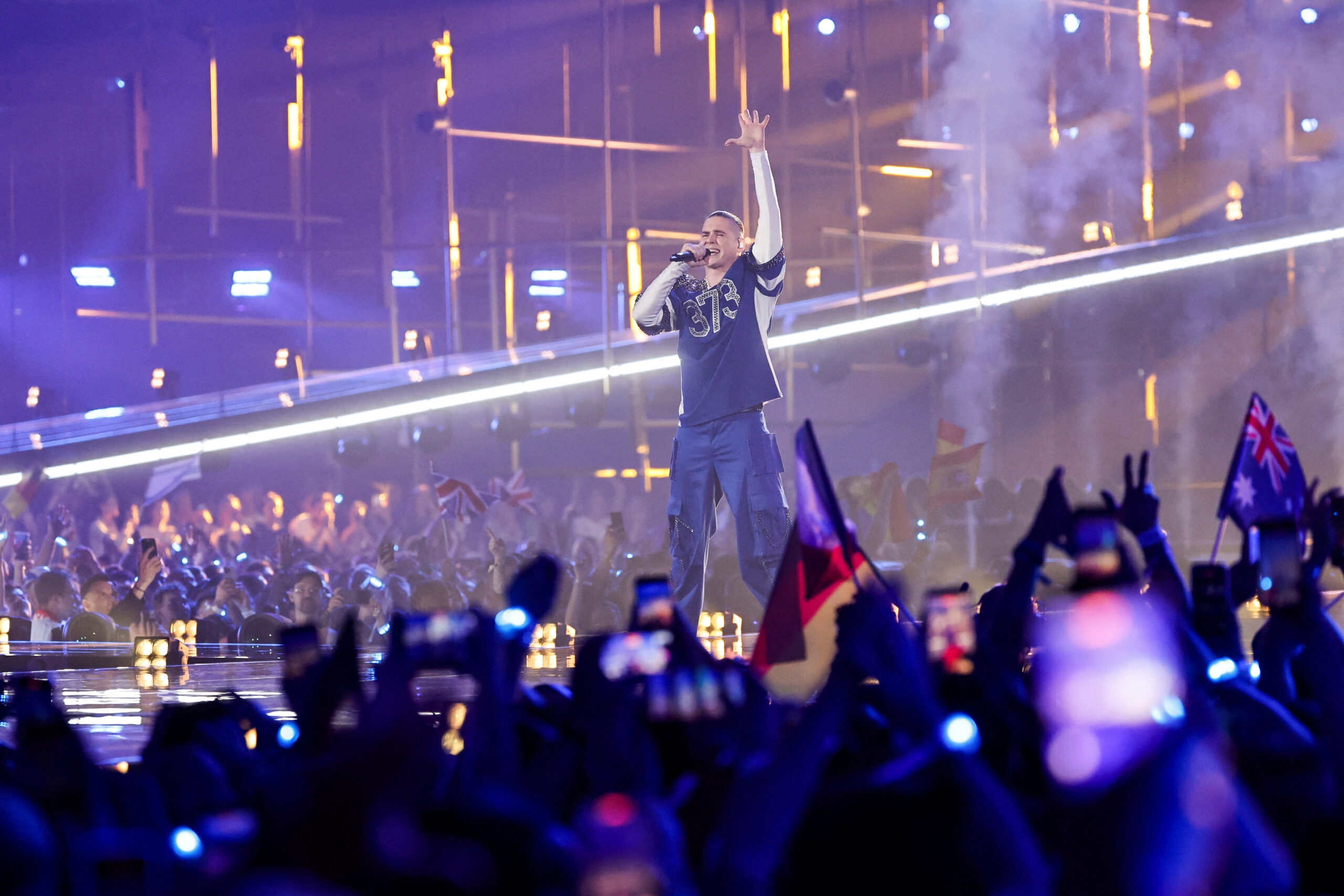 Grand Final of the 2026 Eurovision Song Contest, in Vienna Satoshi, representing Moldova, performs