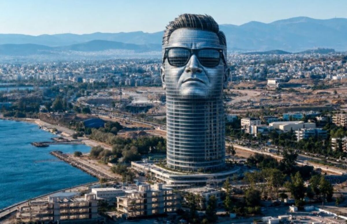 Η ΑΙ εικόνα με το πρόσωπο του Άδωνι Γεωργιάδη στον ουρανοξύστη στο Ελληνικό