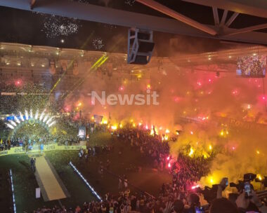 Η ΑΕΚ σήκωσε το πρωτάθλημα στη Νέα Φιλαδέλφεια: Με «Mission Impossible» και το αγωνιστικό αυτοκίνητο του Ηλιόπουλου το τρόπαιο στην Allwyn Arena