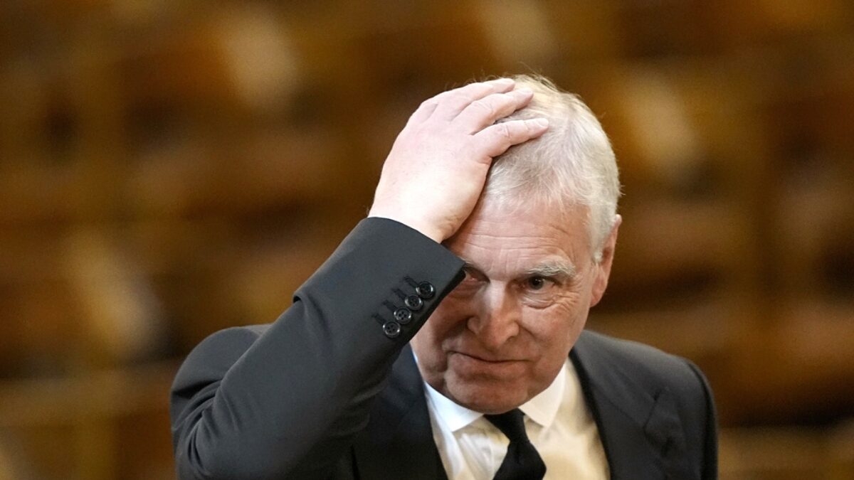 Prince Andrew arrives for the funeral of the Duchess of Kent at Westminster Cathedral in London, Tuesday, Sept. 16, 2025. (