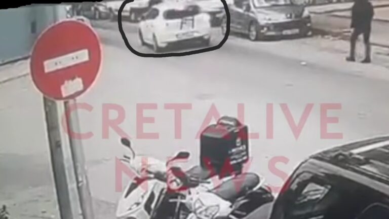 Η στιγμή που προσπαθούν να χτυπήσουν με το αυτοκίνητο τον πορτιέρη στο Ηράκλειο