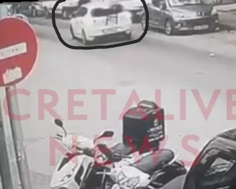 Η στιγμή που προσπαθούν να χτυπήσουν με το αυτοκίνητο τον πορτιέρη στο Ηράκλειο