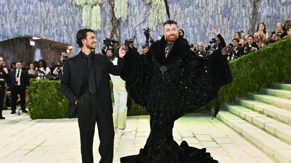 Christian Cowan, left, and Sam Smith arrive at The Metropolitan Museum of Art's Costume Institute benefit gala celebrating the opening of the "Costume Art" exhibition on Monday, May 4, 2026, in New York.