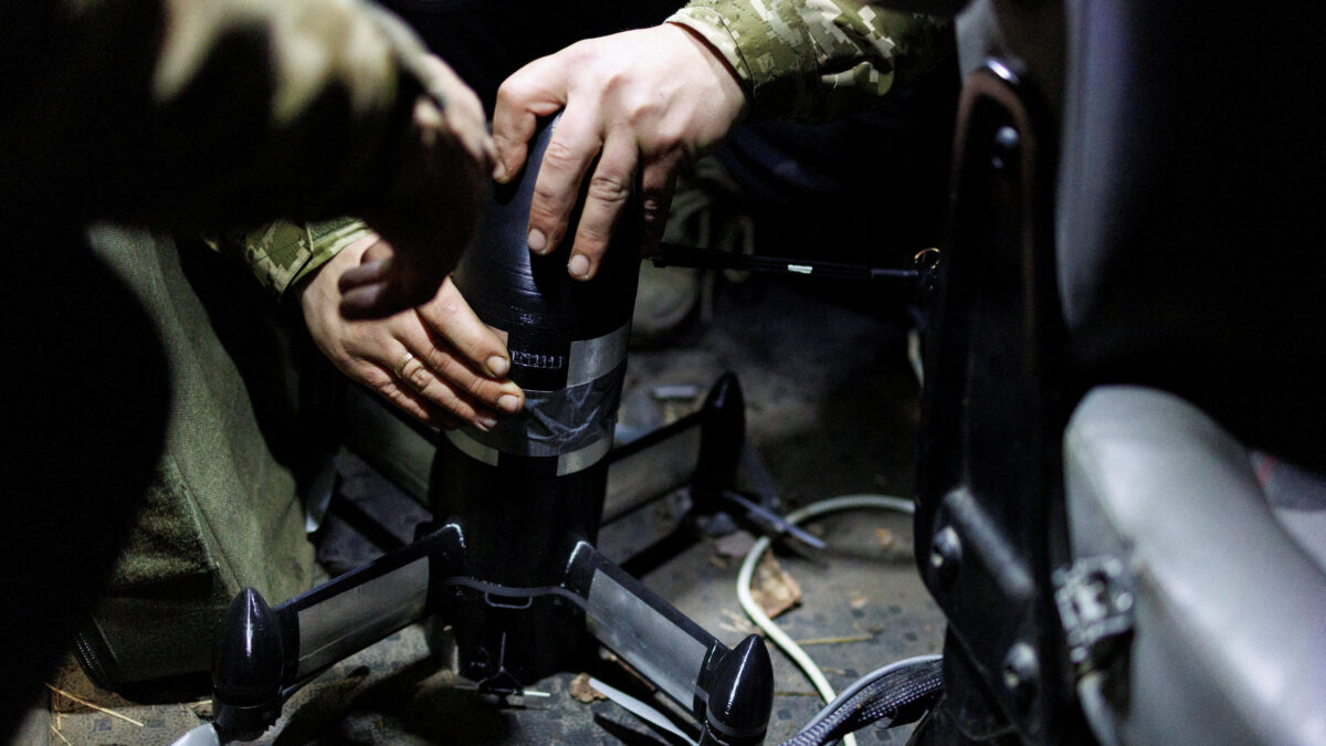 FILE PHOTO: Service members of an air defence unit of the 420th Khort Separate Unmanned Systems Battalion prepare to fly a P1-Sun FPV interceptor drone during their combat shift, amid Russia's attack on Ukraine, in Kharkiv region, Ukraine March 17, 2026. REUTERS/Valentyn Ogirenko/File Photo