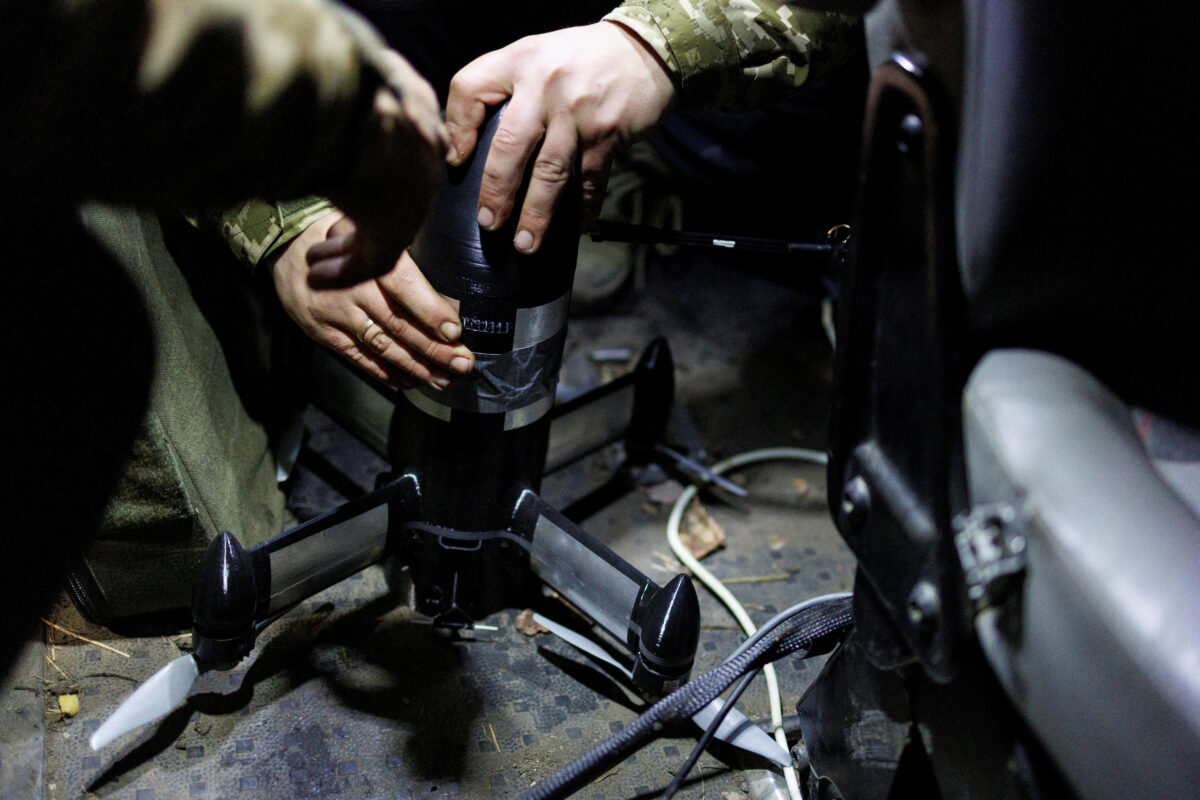 FILE PHOTO: Service members of an air defence unit of the 420th Khort Separate Unmanned Systems Battalion prepare to fly a P1-Sun FPV interceptor drone during their combat shift, amid Russia's attack on Ukraine, in Kharkiv region, Ukraine March 17, 2026. REUTERS/Valentyn Ogirenko/File Photo
