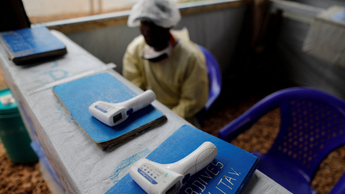 FILE PHOTO: Thermometers are pictured at the entrance of an Ebola Treatment Centre in the Eastern Congolese town of Butembo in the Democratic Republic of Congo, October 4, 2019. REUTERS/Zohra Bensemra/File Photo