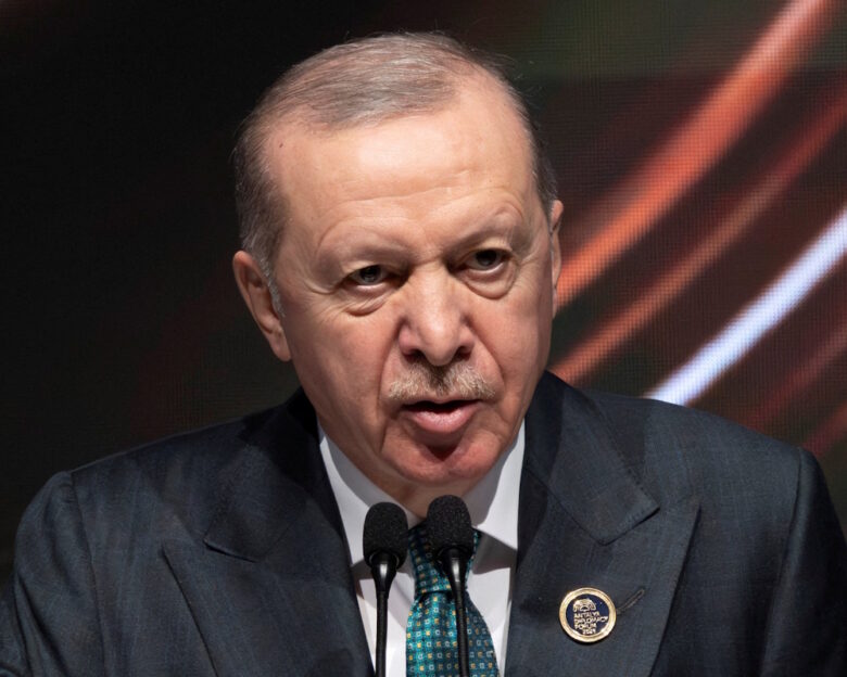 FILE PHOTO: Turkish President Tayyip Erdogan speaks during the opening ceremony of Antalya Diplomacy Forum in Antalya, Turkey, April 17, 2026.