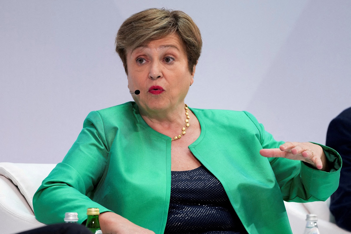 FILE PHOTO: Managing Director of the International Monetary Fund (IMF) Kristalina Georgieva takes part in "Debate on the Global Economy" during the 2026 annual IMF/World Bank Spring Meetings in Washington, D.C., U.S., April 16, 2026. REUTERS/Ken Cedeno/File Photo