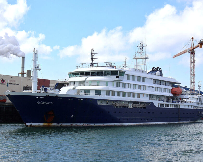 An archive image of the cruise ship Hondius, in Vlissingen, Netherlands May 17, 2025. The MV Hondius, a Netherlands-based cruise ship, was hit by a suspected outbreak of hantavirus, authorities and media reports said on May 3, 2026. IMAGE OBTAINED BY REUTERS/Handout via REUTERS THIS IMAGE HAS BEEN SUPPLIED BY A THIRD PARTY NO RESALES. NO ARCHIVES. TPX IMAGES OF THE DAY VERIFICATION: - Reuters confirmed the location from the shipyard, signage and fuel depot which matched file and satellite images. - Coordinates of the shipyard: 51.461283930722175, 3.6998162498897433. - The date when the pictures were taken was verified by original file metadata.