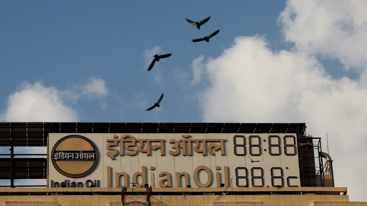 FILE PHOTO: Birds fly over the Indian Oil Corporation Building in New Delhi, India, March 4, 2025