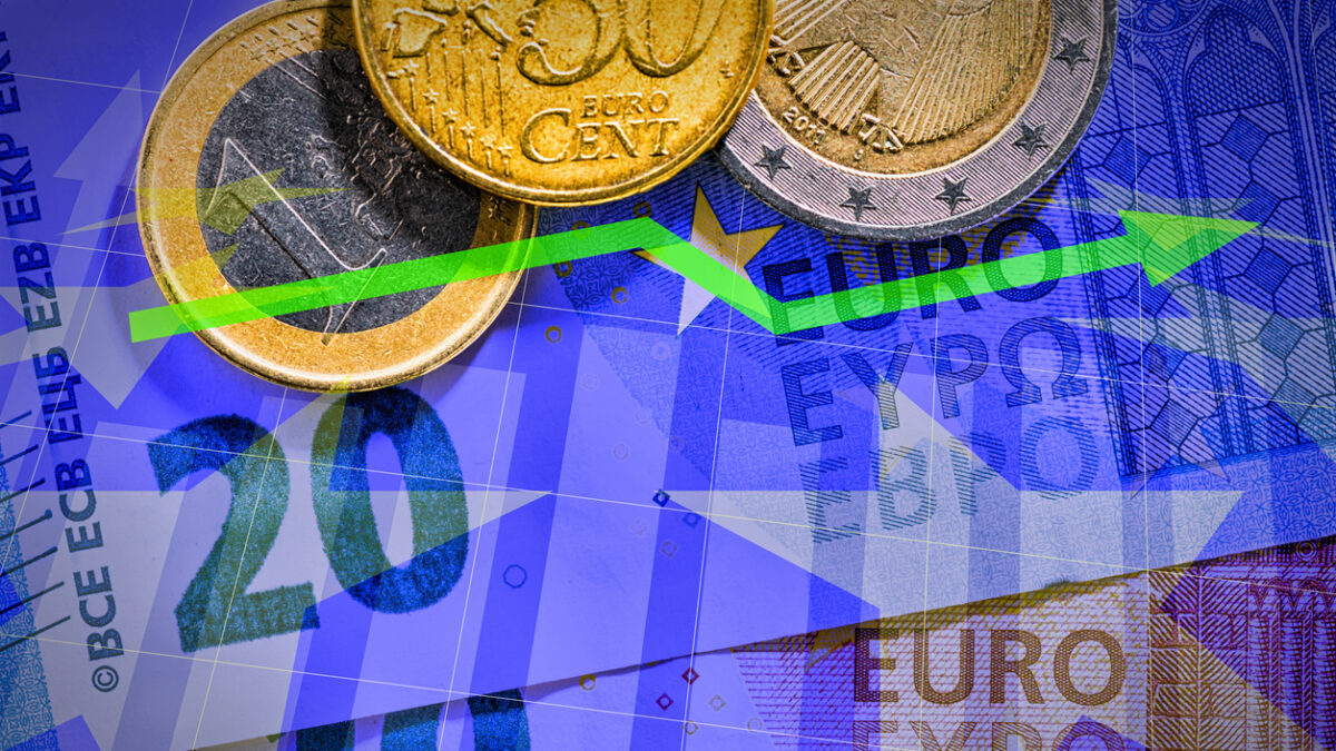 Euro notes and coins with diagram
