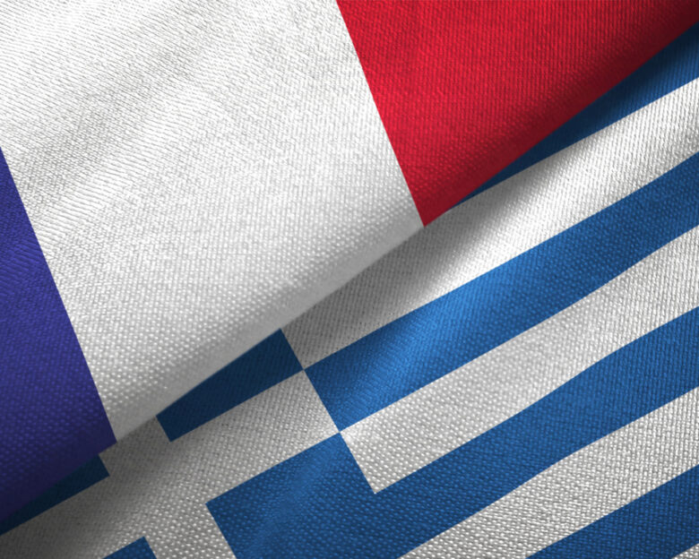 Greece and France flag together realtions textile cloth fabric texture